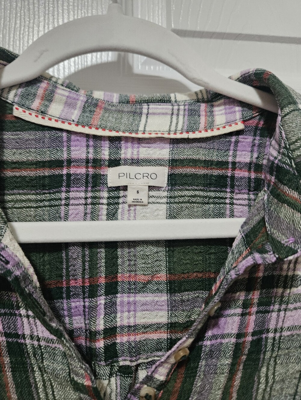 The Tallulah Puff-Sleeve Plaid Buttondown Top by Pilcro - Picture 3 of 6